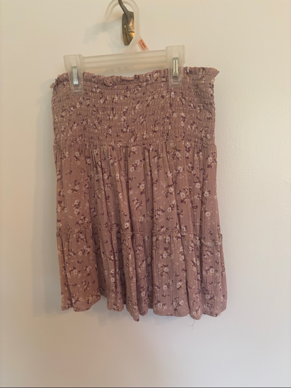 Hippie Rose Mauve Floral Smocked Tiered Mini Skirt